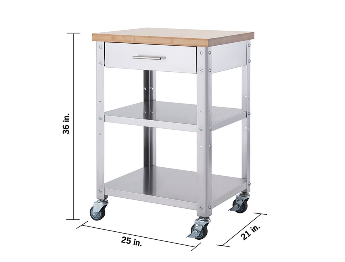 TRINITY EcoStorage Stainless Steel Kitchen Cart /w Bamboo Top and ...